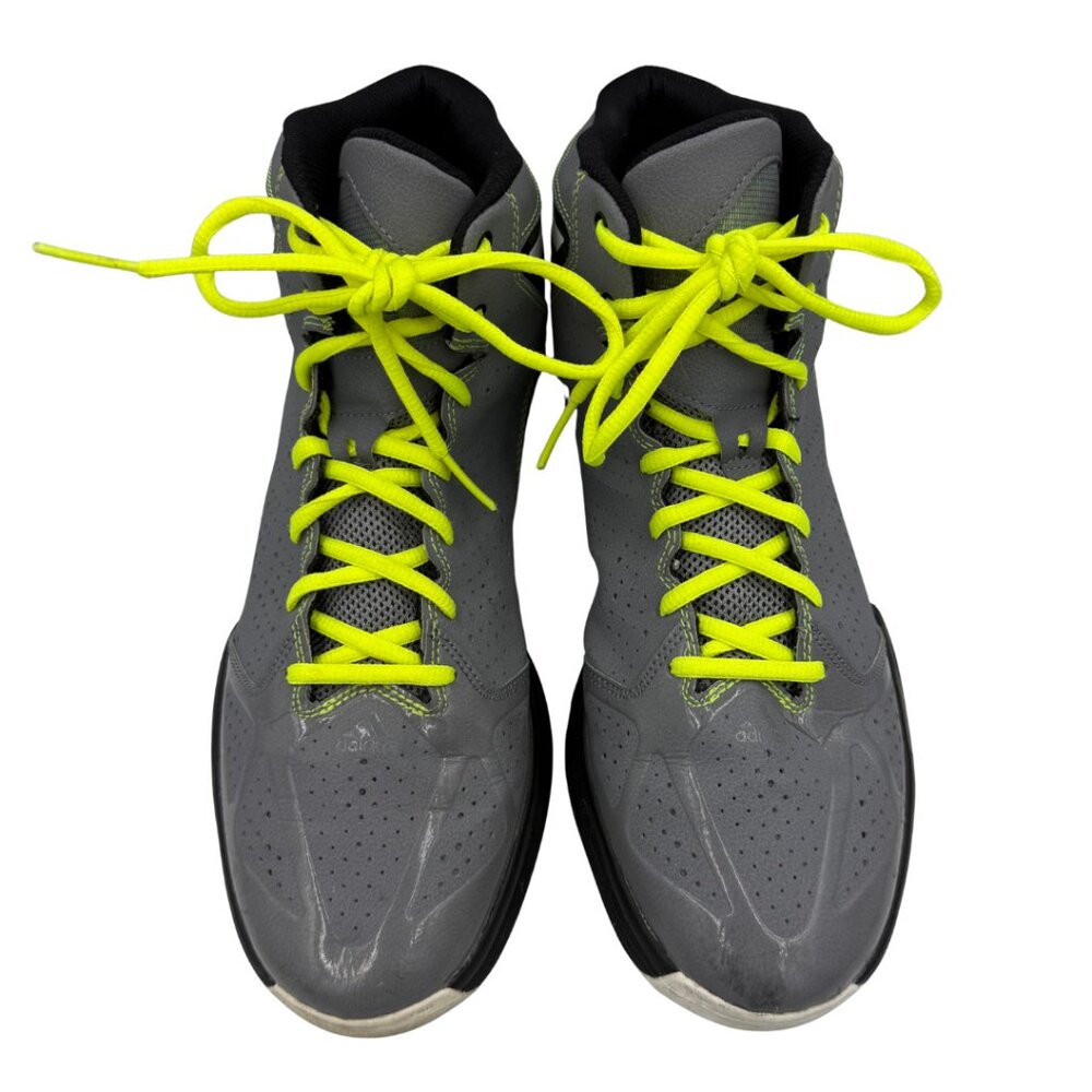 Adidas Men’s 11.5 Basketball Shoes Gray Neon Laces High Top Sneakers Athletic